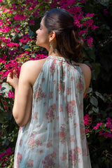 Pink Peonies Chiffon Dress