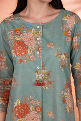 Teal Green Floral Kurta