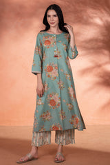 Teal Green Floral Kurta