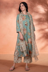 Teal Green Floral Kurta