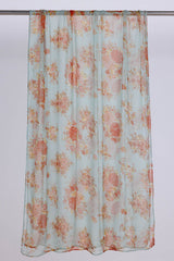 Teal-Green Floral Chiffon Dupatta