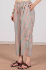Teal And Peach Striped Trousers