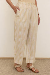 Beige Striped Cambric Trousers
