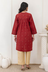 Pleated Red Handloom Kurti