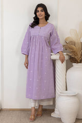 Pleated Lilac Handloom Kurta