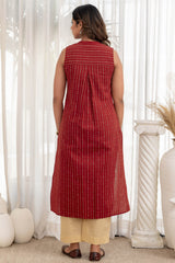 Sleveless Red Handloom Kurta
