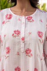 Pink Floral Dobby Kurta