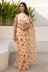 Yellow Checked Doria Saree