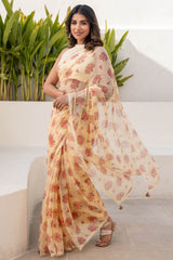 Yellow Checked Doria Saree