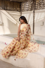 Yellow Checked Doria Saree