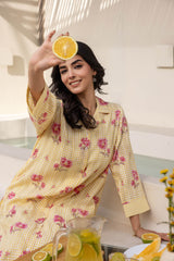 Yellow Checked Shirt Kurta
