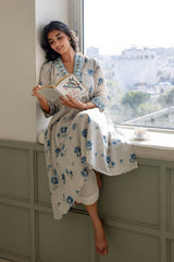 Blue Floral Grid Kurta