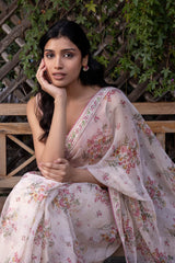 Floral Pink Printed Sari