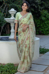 Floral Green Printed Sari