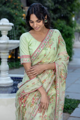 Floral Green Printed Sari