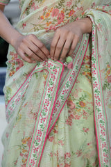 Floral Green Printed Sari