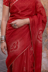 Red Bandhej Printed Chanderi Saree