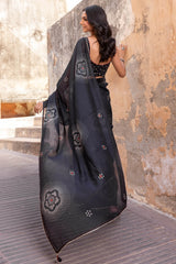 Black Bandhej Printed Chanderi Saree