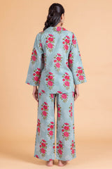 Blue Floral Pajama Set