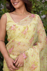 Light Green Printed Chiffon Sari