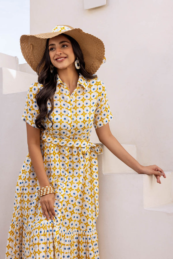 Yellow Polka Dotted Frill Dress