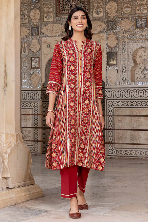 Red Ajrakh Lavanya Kurta