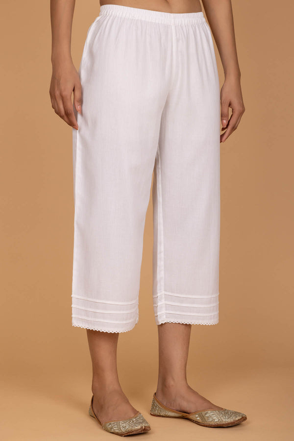 White Jam Satin Pleated Trousers