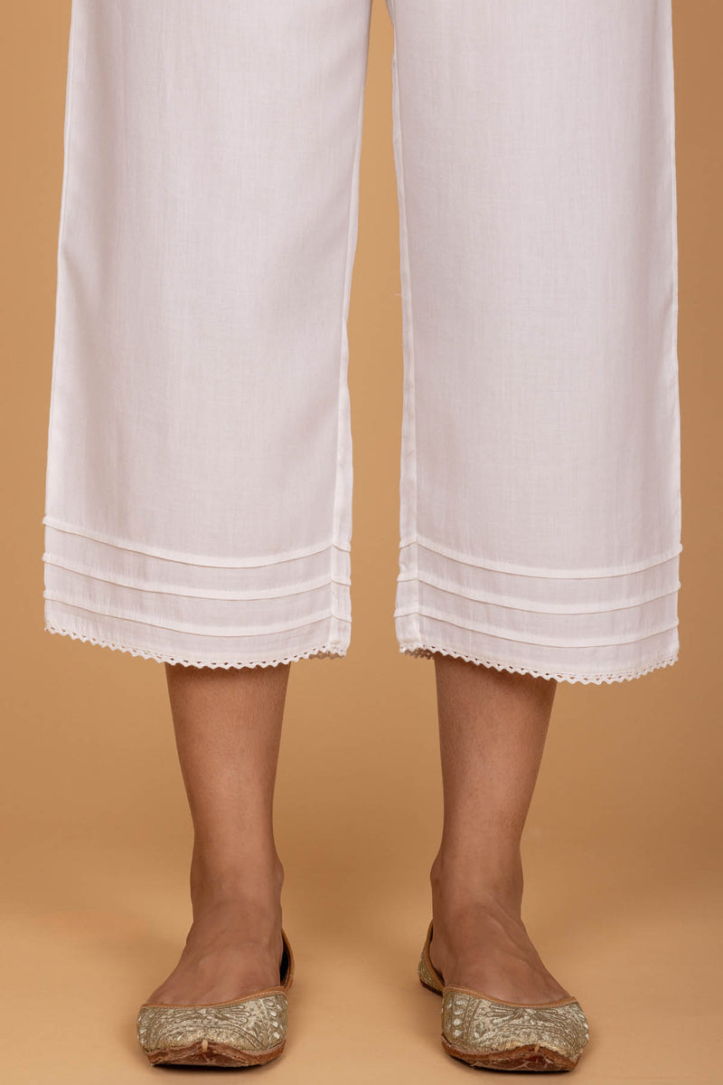 White Jam Satin Pleated Trousers