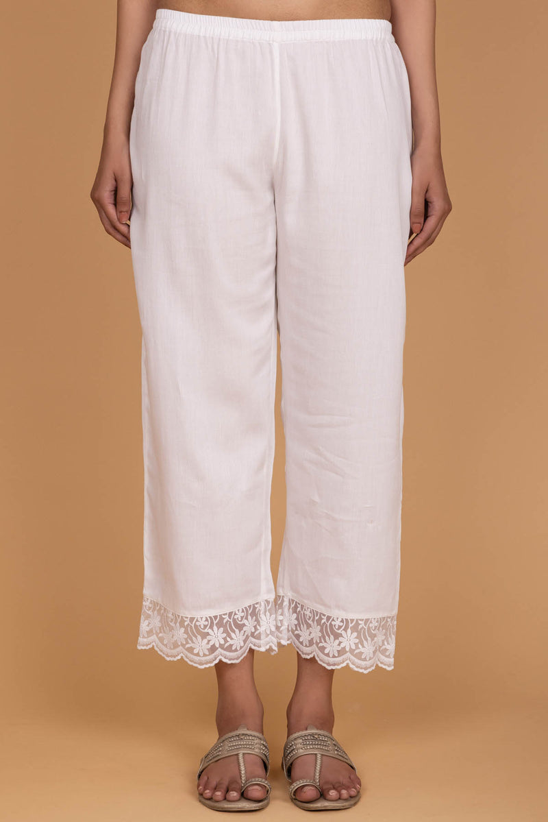 White Jam Satin Lace Trousers