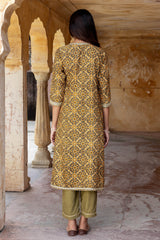 Mustard Ajrakh Lavanya Kurta