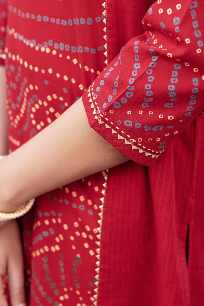 Red Bandhani Kurta