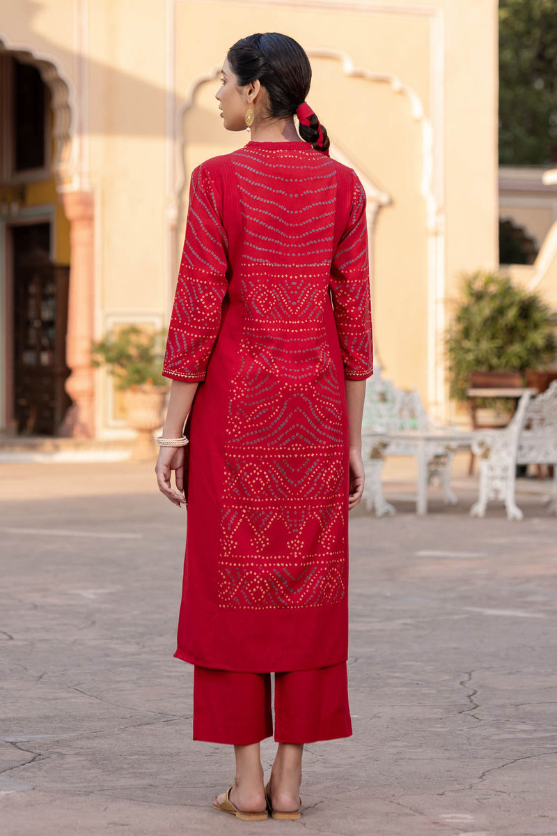 Red Bandhani Kurta