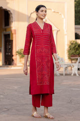 Red Bandhani Kurta