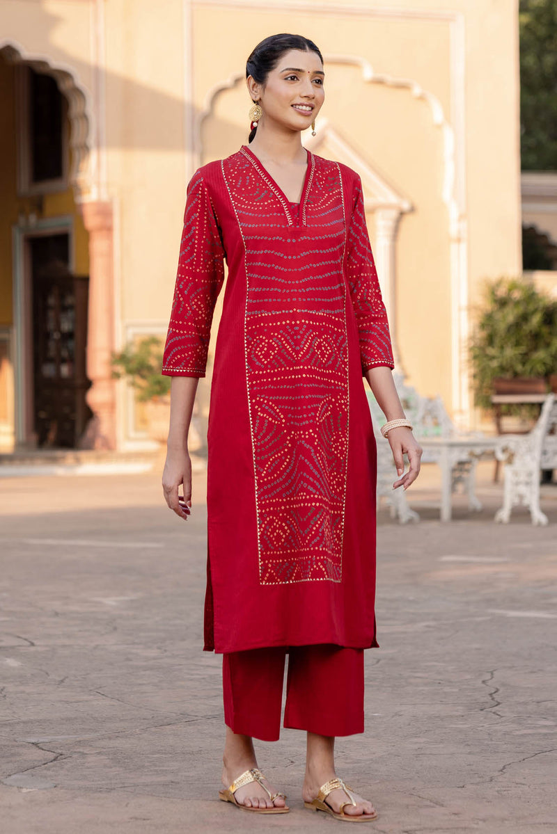 Red Bandhani Kurta