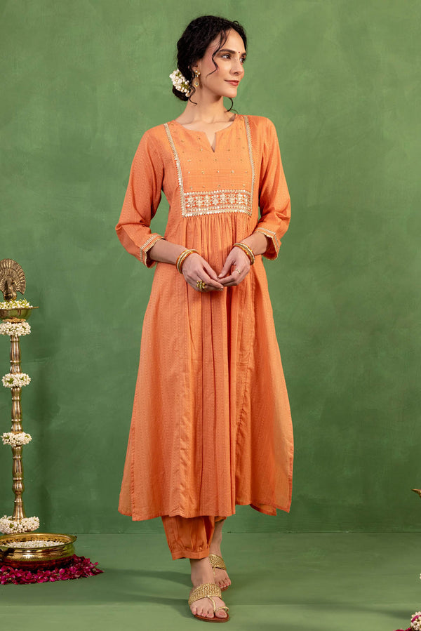 Peach Gathered Kurta