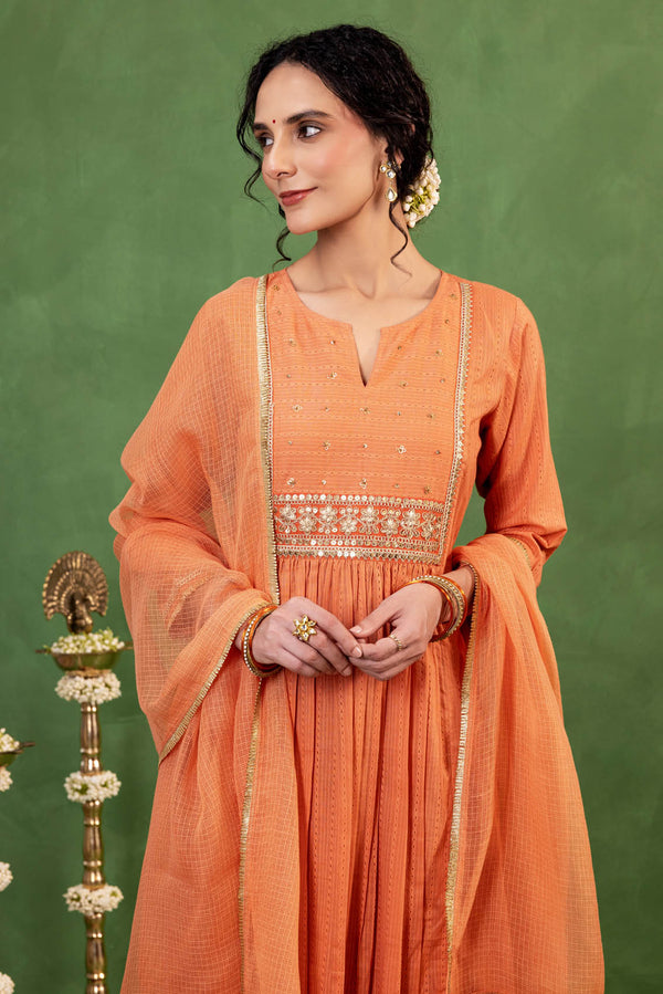 Peach Gathered Kurta