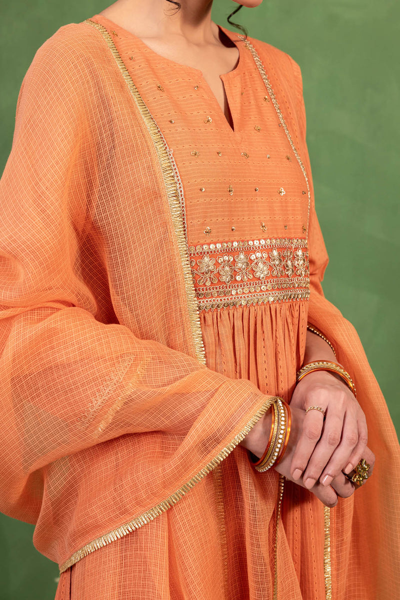 Peach Gathered Kurta