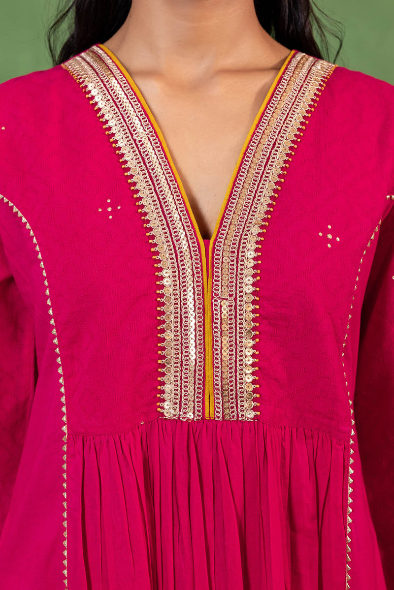 Rani Pink Gathered Kurta