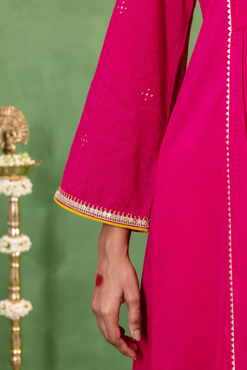 Rani Pink Gathered Kurta