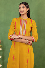 Yellow Ochre Dobby Kurta