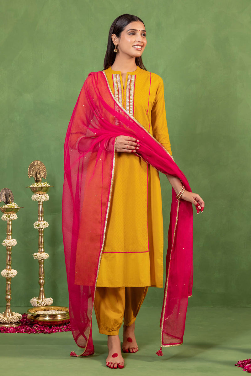 Yellow Ochre Dobby Kurta