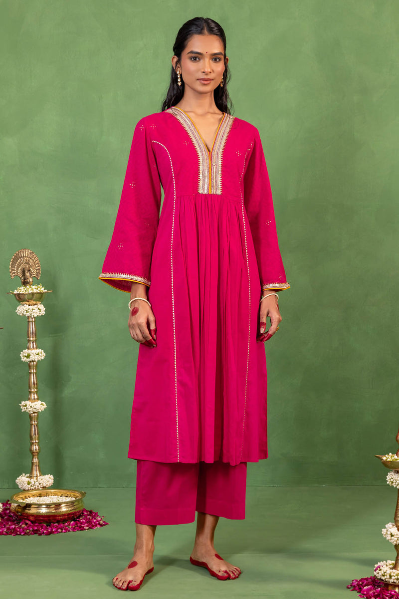 Rani Pink Gathered Kurta