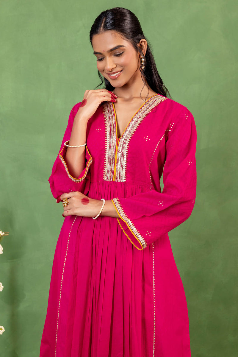 Rani Pink Gathered Kurta