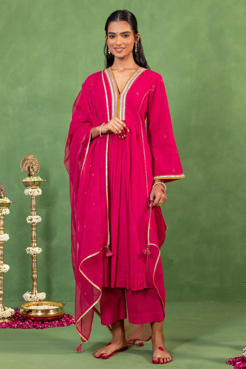 Rani Pink Gathered Kurta