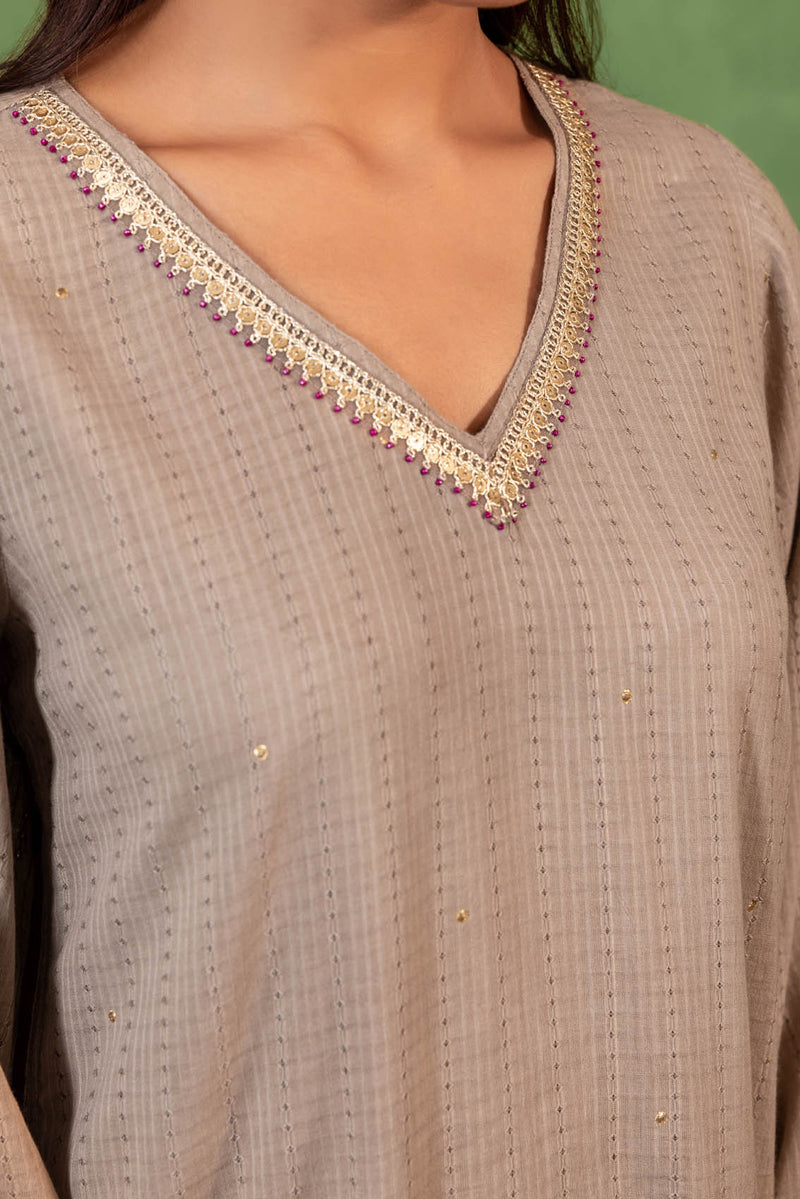 Grey V-Neck Kurta