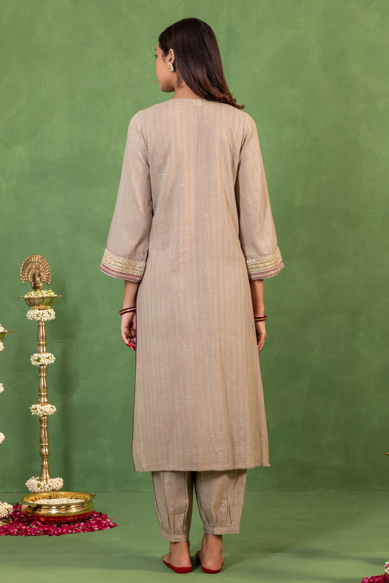 Grey V-Neck Kurta