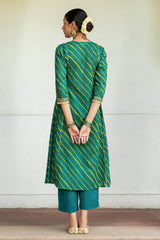 Teal Lehariya Kurta