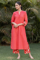 Red-Orange Embroidered Kurta