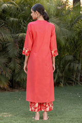 Red-Orange Embroidered Kurta