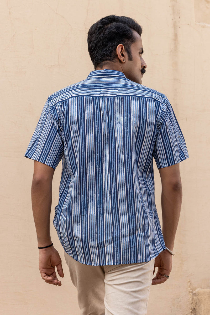 Indigo Striped Half Sleeve Shirt